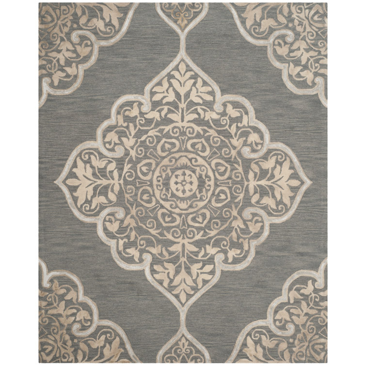 Brennan Hand Tufted Wool/Cotton Geometric Rug in Slate/Beige