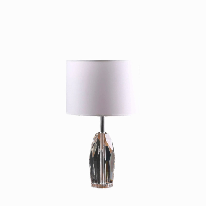 19" Dodecahedron Solid Crystal Prism Table Lamp In Chrome Silver