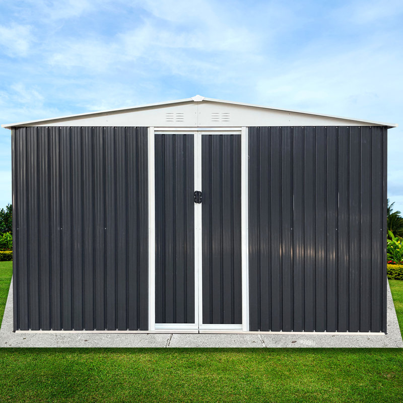 Abri de jardin extérieur de 12 pi x 10 pi avec toit Apex gris - 4 fenêtres, cadre en alliage d'aluminium pour des fenêtres de rangement efficaces et tendance dans un environnement propre