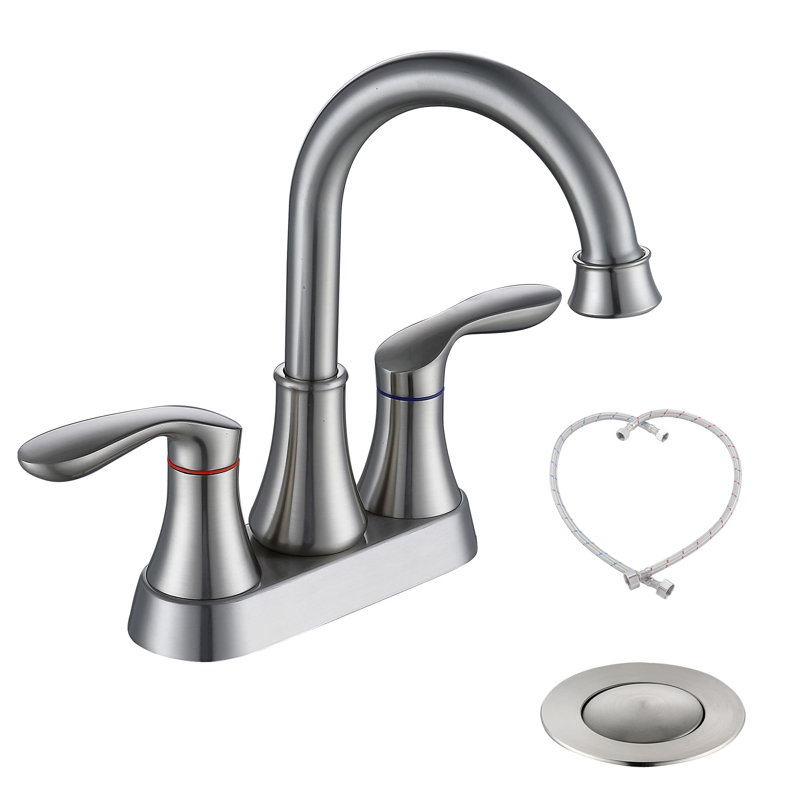 Robinet de lavabo de salle de bain à double poignée avec bonde escamotable - avec tuyau d'alimentation en eau, robinet de lavabo - robinet mélangeur - nickel brossé