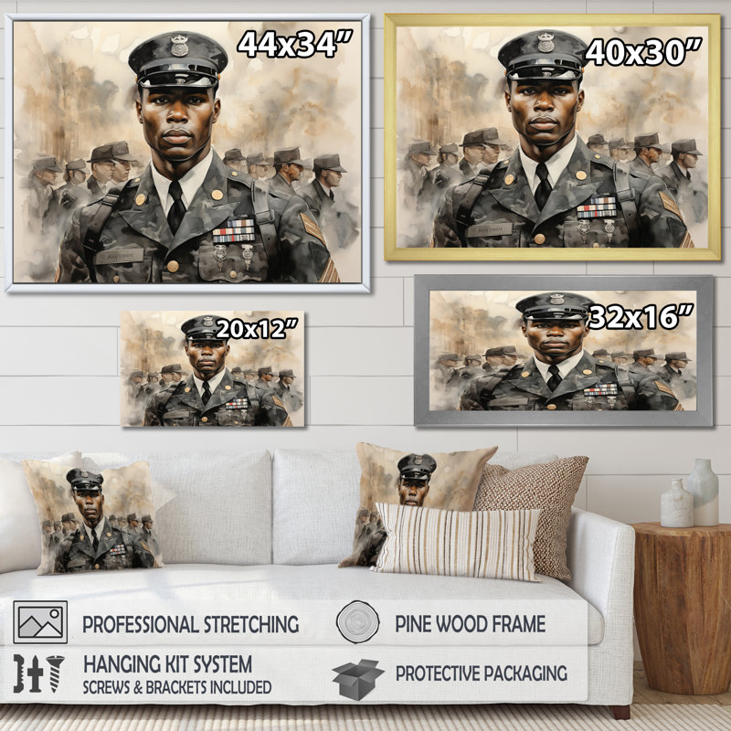 Soldat servant avec honneur I - reproduction, Cadre flottant noir, H 30 po x l 40 po x P 1,5 po