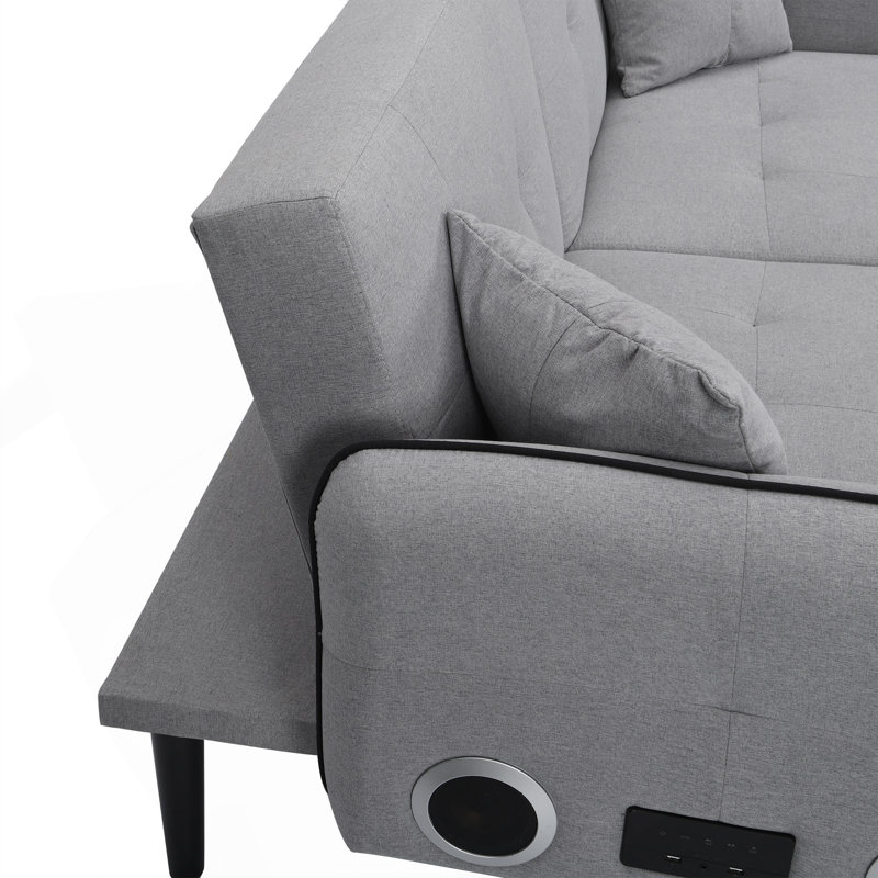 Upholstered 76.2'' Reclining Sleeper Sofa, Gray Linen