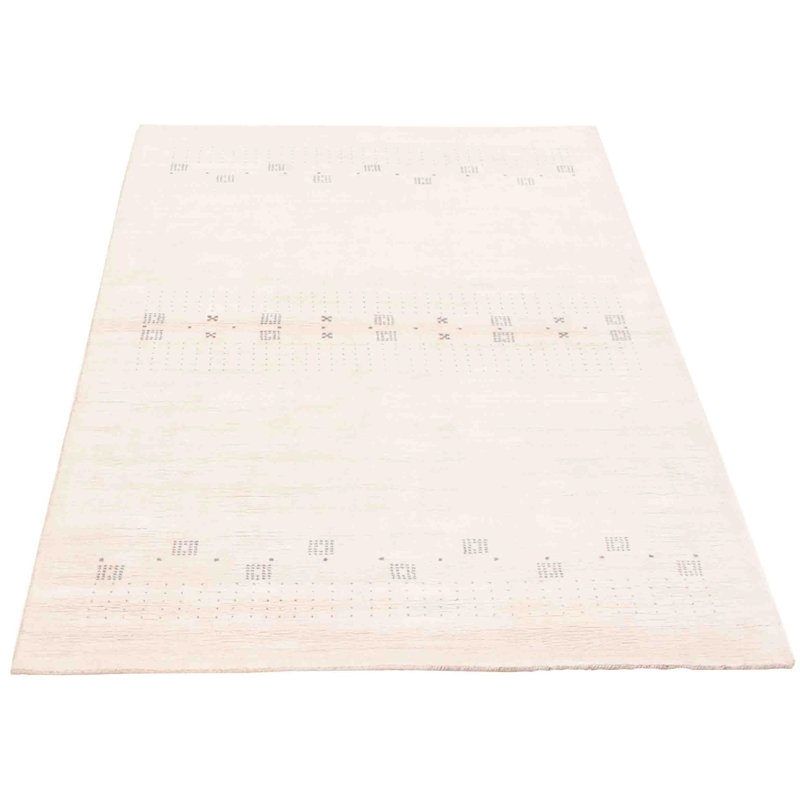 Tapis blanc en viscose noué à la main de conception unique 5 pi 1 po x 7 pi 10 po New Age