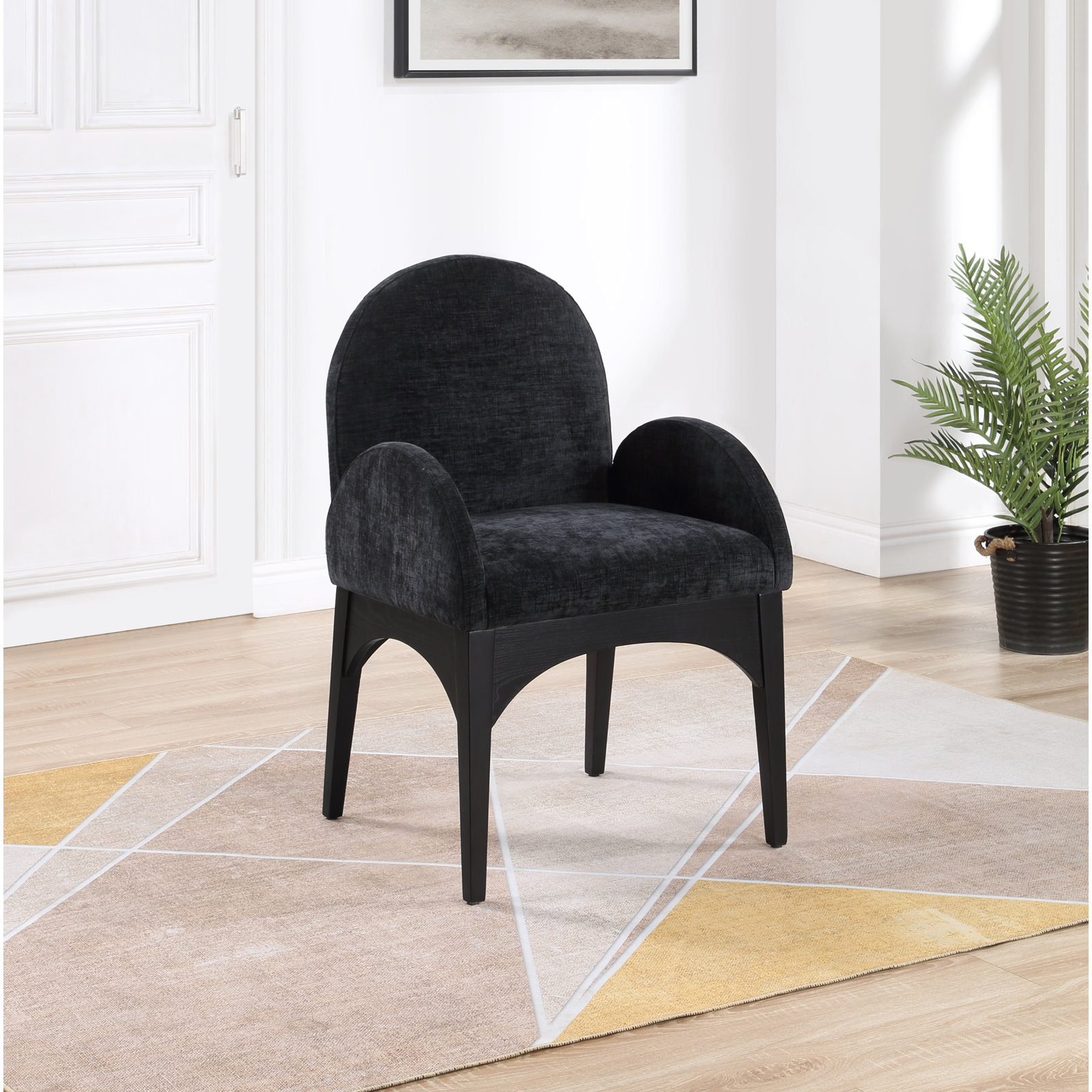 Charith Arm Chair, Black, Black Chenille