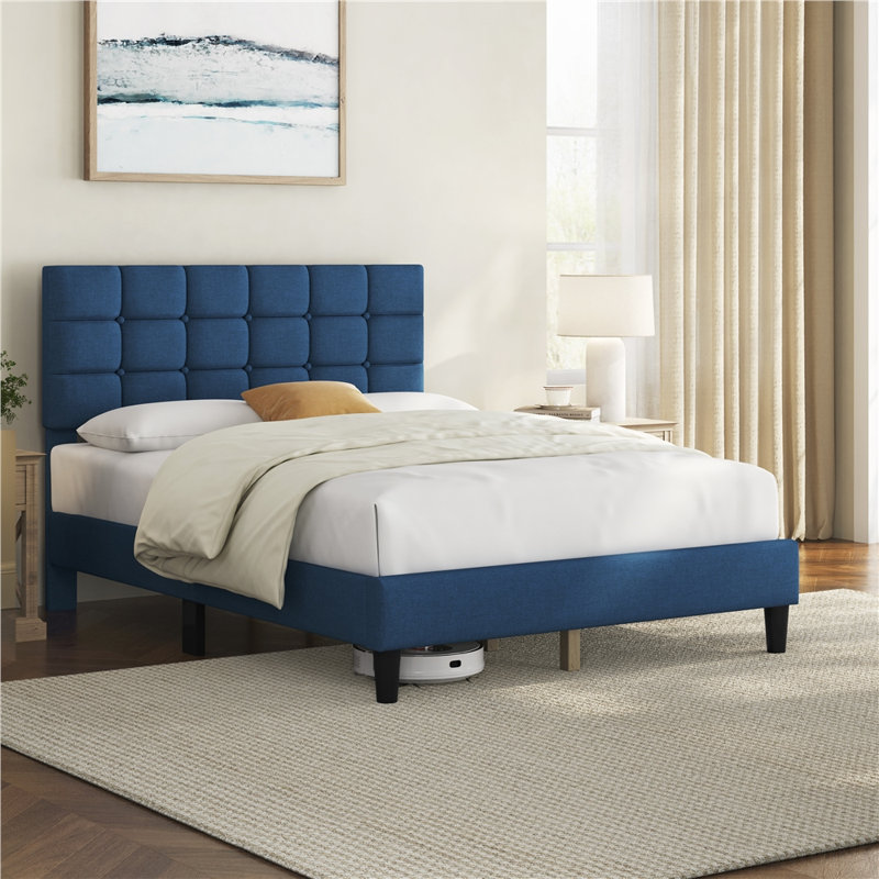 Lit plateforme tapissier Contemporary, Double, Bleu marine