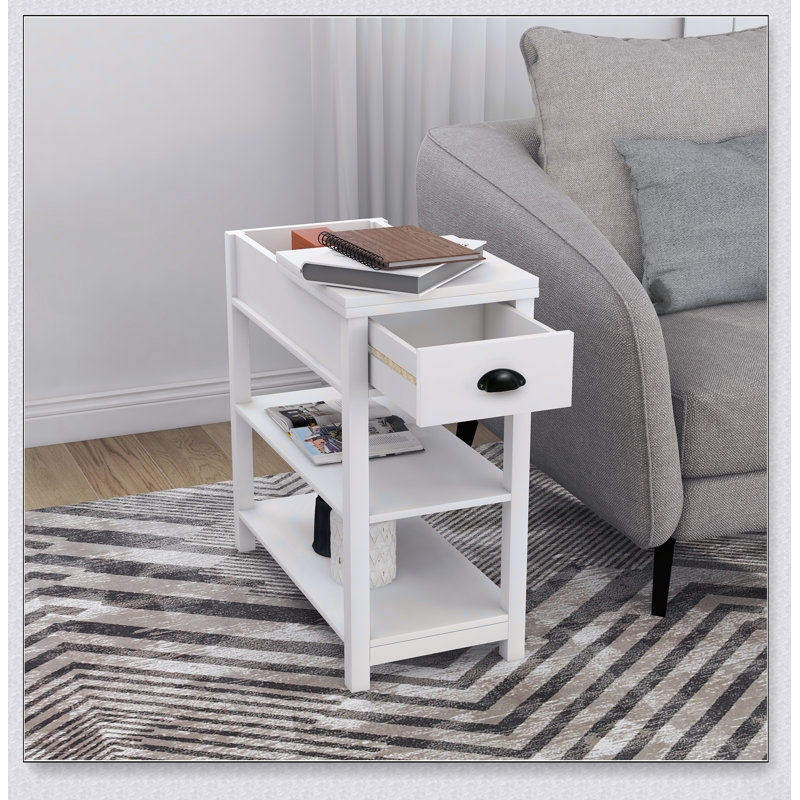 Table à côtés étroits avec tiroirs et cloison inférieure de conception rabattable, parfaite pour les petits espaces et le rangement organisé