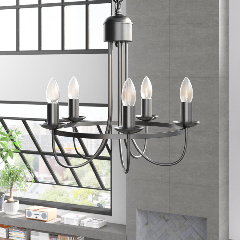 Northbridge 5-Light Hoop Industrial Style Modern Candle Candelabra Chandelier, Pewter