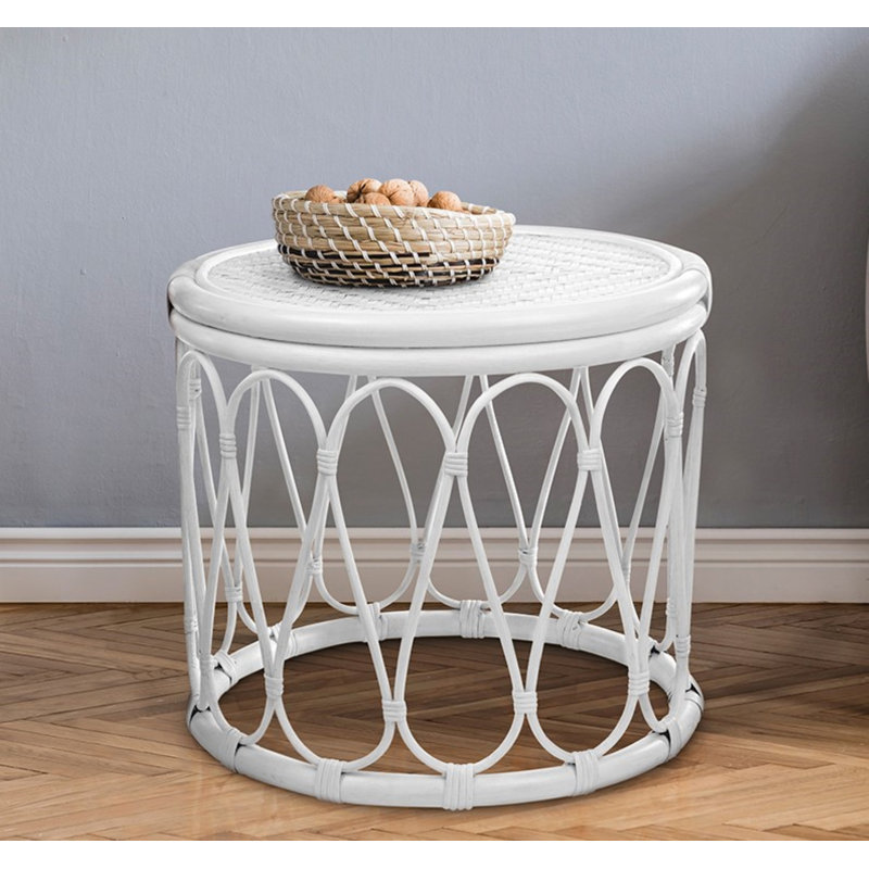 Forehand Drum End Table, White