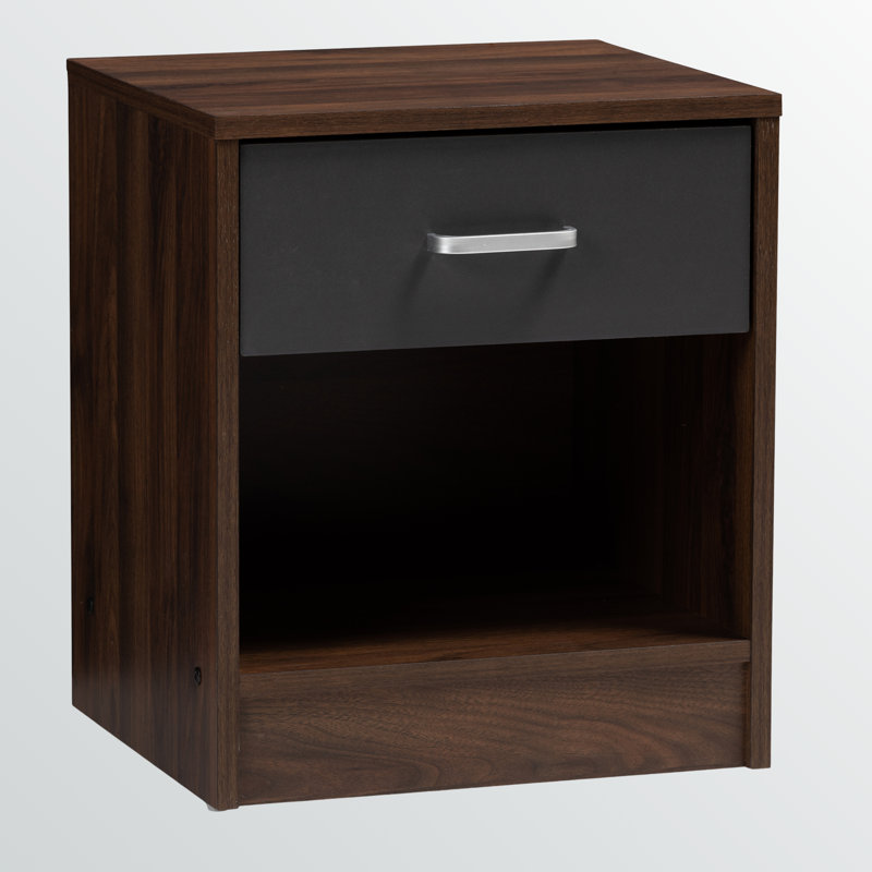 Harrow Brown & Dark Gray Silver Handle 1-Drawer & 1-Shelf Nightstand, 17.99" H X 15.62" W X 13.61" D