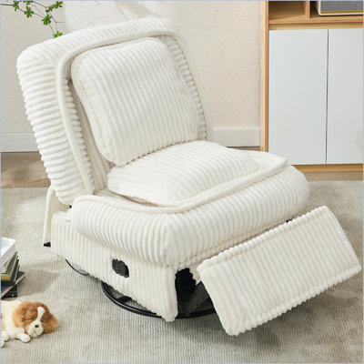 Fauteuils inclinables pour petits espaces, chaise berçante pivotante à 360 ° avec dossier réglable et amp; Repose-pieds, velours côtelé beige | Structure en fer | Revêtement en polyester