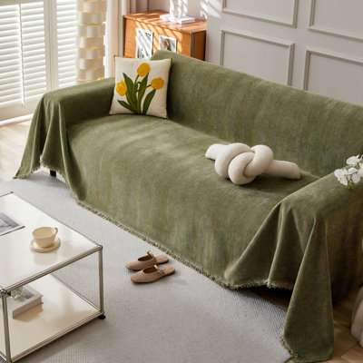 Geometric Couch Cover For Dogs Cats Washable Chenille Sofa Covers For Cushion Couch Soft Sofa Slipcover For Pets Sectional Furniture Protector With Tassels