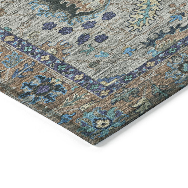 Machine Washable Indoor/Outdoor Xhevrie Pewter Rug, Rectangle 10' x 14'