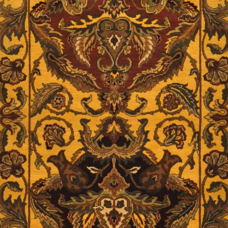 Tapis noir / jaune en laine noué à la main de conception unique 4 pi x 12 pi 4 po New Age