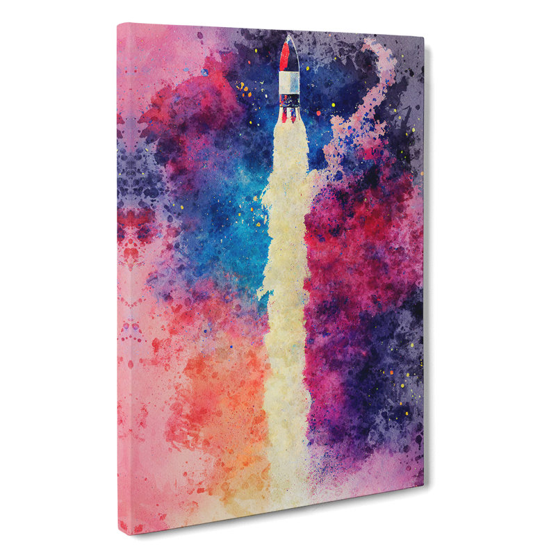 Watercolour Spaceship Rocket No.1 - Wrapped Canvas, 50cm H x 35cm W x 3cm D