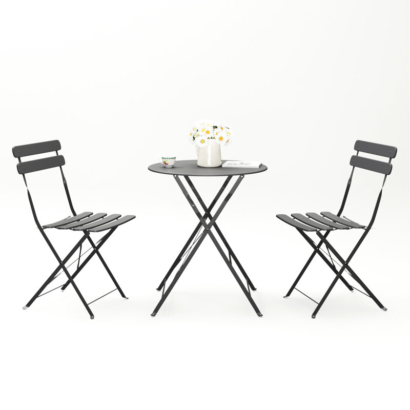 Gray Metal Patio Bistro 3 Pieces , Rust Resistance, Foldable Design For Space, Stylish Comfort, Fade Cushions, Easy To Assemble And Maintain Well Balcony Construction With Space Saving, Comfortable