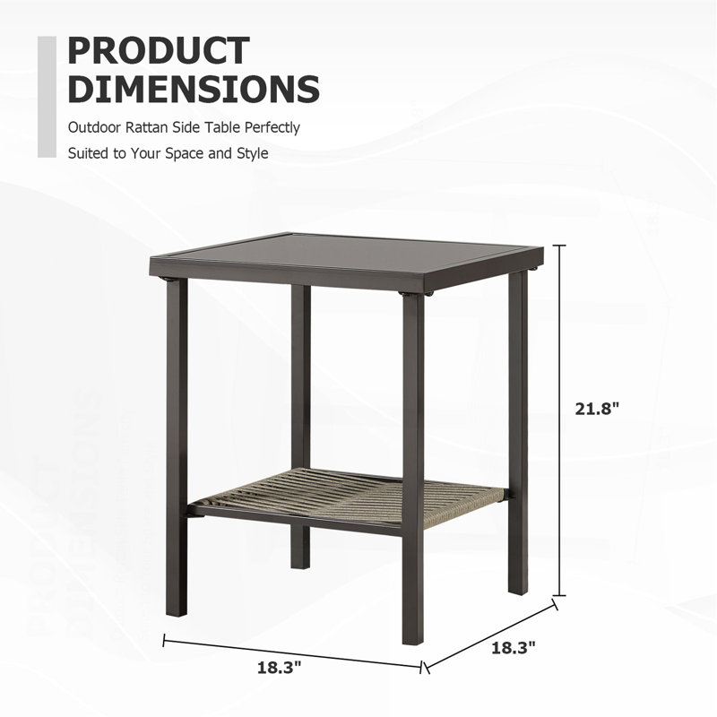 Outdoor Wicker Side Table, 22X18X18 Inch All Weather Rattan Small Patio Table Square End Table For Pool Balcony Deck Porch Lawn Backyard, Dark Gray