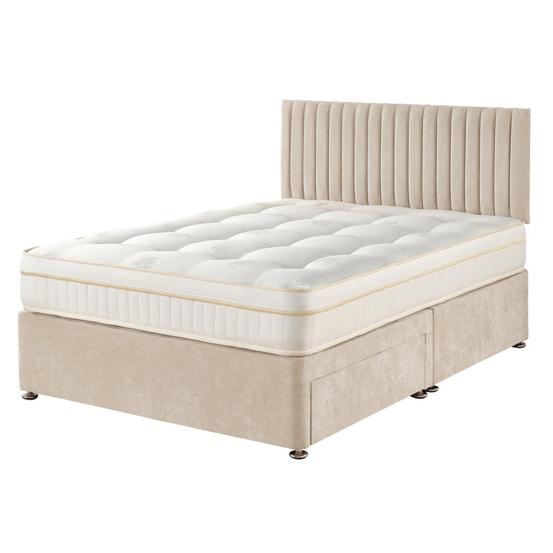Nakisha Pocket Memory Divan Bed Set, Small Single (2'6), Cream, 2 Drawers