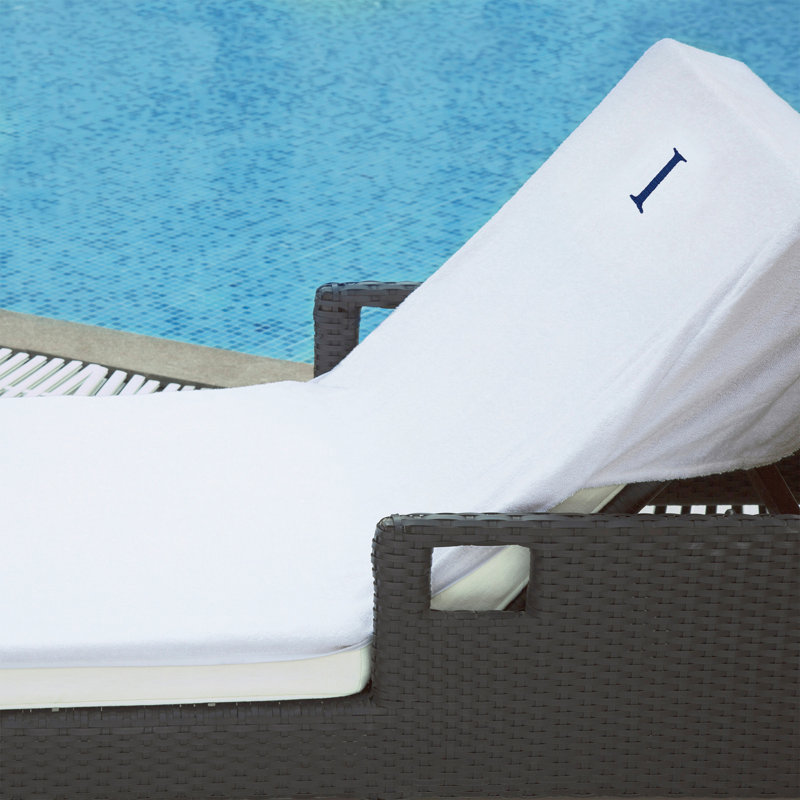 100% Combed Cotton Terry Monogrammed Patio Chaise Lounge Chair Cover, I