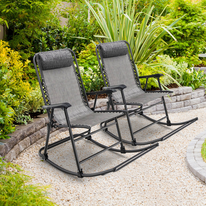 Chaise berçante d'extérieur en métal Myiesha, gris