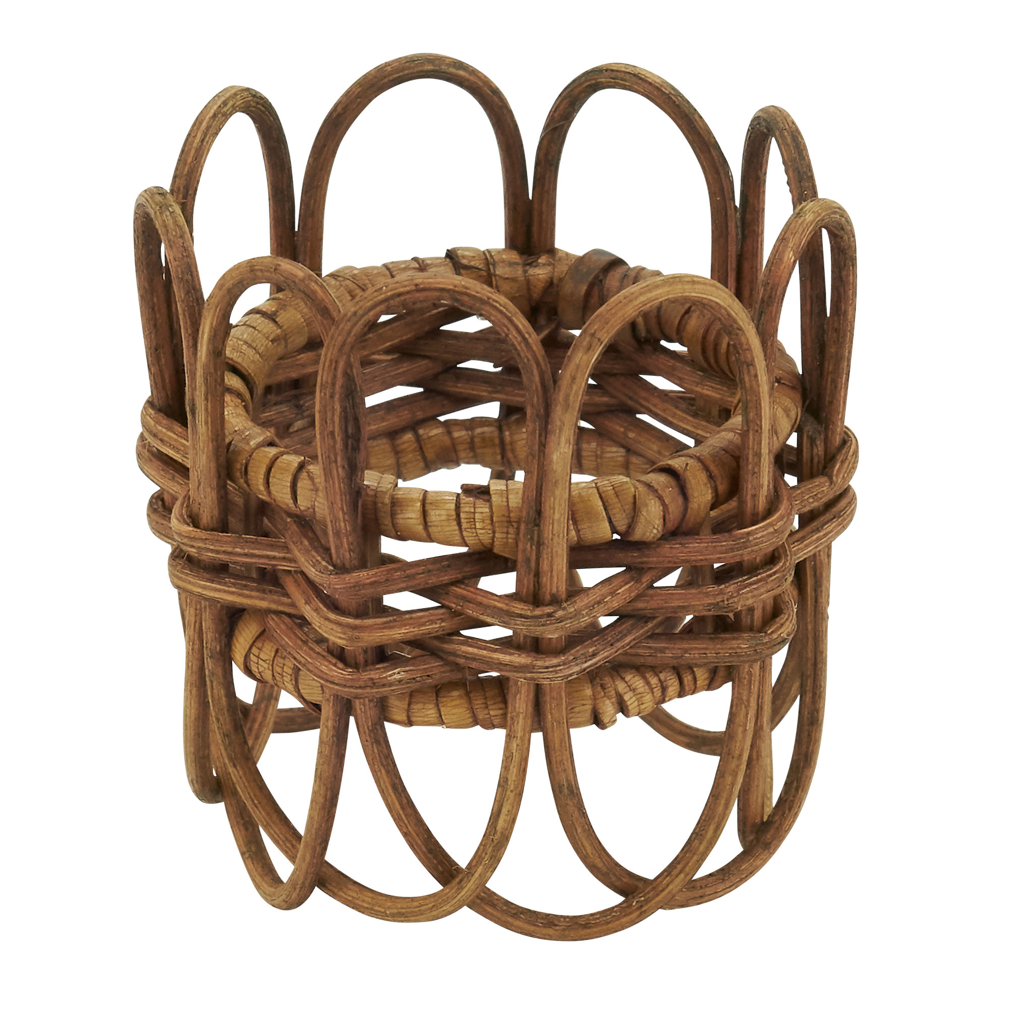 Hughie Rattan Napkin Rings with Twisted Design, Brown