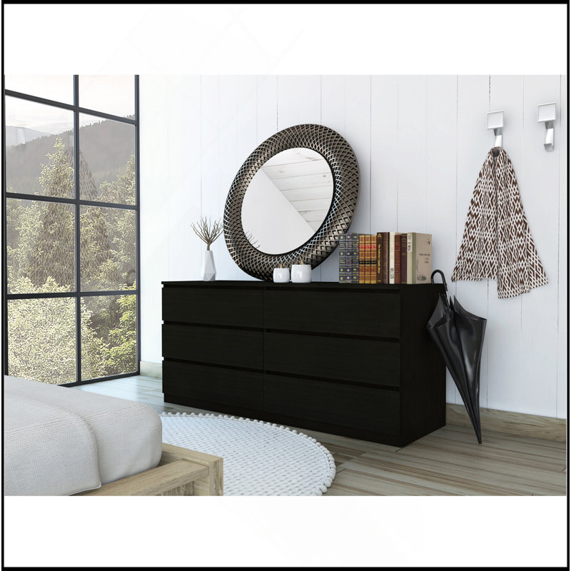 Commode double 6 tiroirs Asteria, poignées en métal - Noir