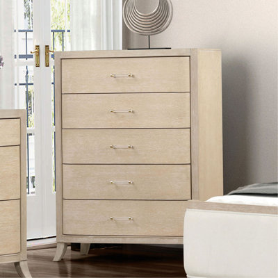Meuble de chambre à coucher de style transitionnel 1 pièce avec tiroirs en queue d'aronde et poignées en acrylique, glissières à roulement à billes