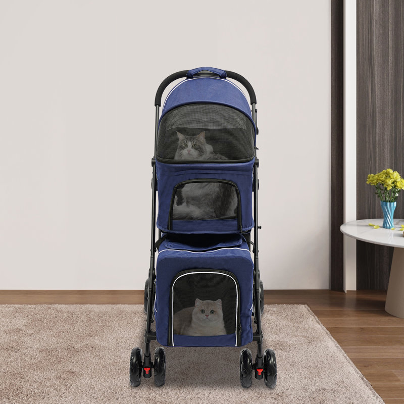 Poussette pliable pour animal de compagnie, chariot de transport pour chien et chat, Bleu