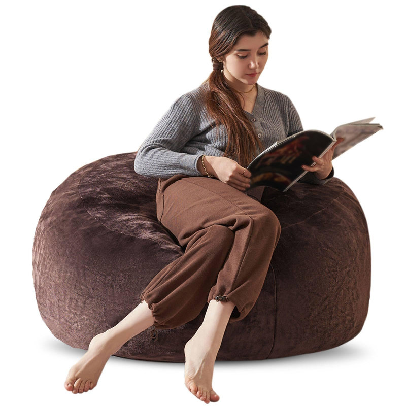 Fauteuil à billes 4FT pour adultes, sacs à billes en fausse fourrure pour adultes, fauteuil à billes géant en mousse à mémoire de forme convient à toutes les pièces, soirées cinéma, lecture, emballage de compression