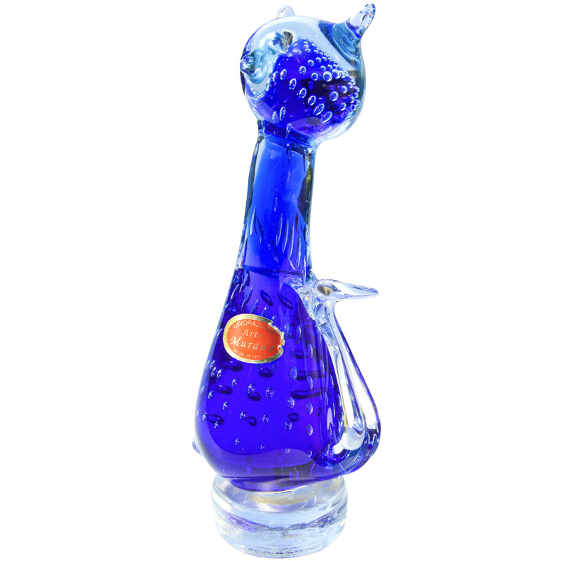 Figurine animaux Murano fait à la main / sculpture en transparent / bleu / mauve
