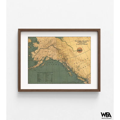 Alaska, territoire du Yukon et Colombie-Britannique, montrant les connexions du col blanc et de la route du Yukon 19, impression de carte ancienne, décor de bureau rustique
