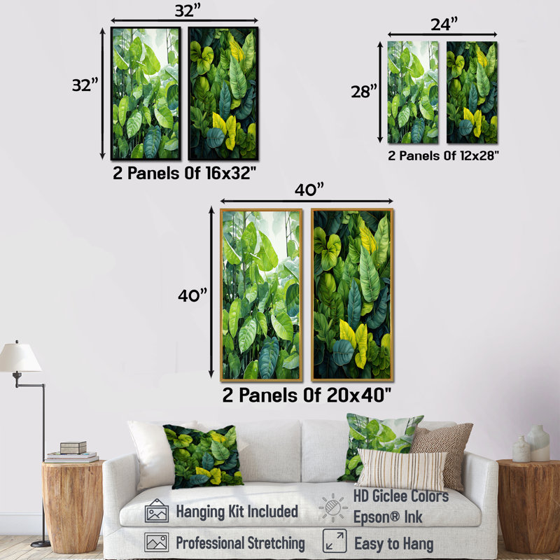 Feuilles de forêt urbaine - ensemble de 2 impressions sur toile de feuilles, H 32 po x l 33 po, Toile tendue
