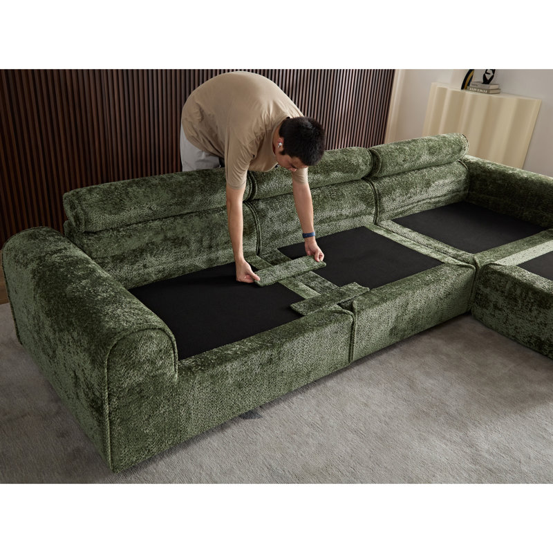 Canapé d'angle surdimensionné en boucle verte avec rangement, canapé modulaire moderne pour la maison, Vert