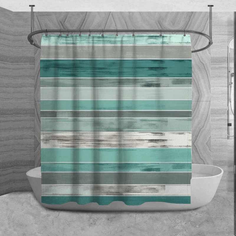 Rideau de douche Laylany, Argent / turquoise, H 93 po x l 70 po