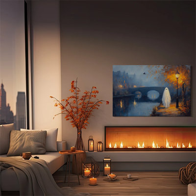 Tableau sur toile encadré (1 pièce), motif fantôme d'Halloween, style vintage, idéal pour le salon, la chambre, le bureau, la salle de bain, une chambre d'étudiant ou toute autre pièce. Prêt à accrocher.