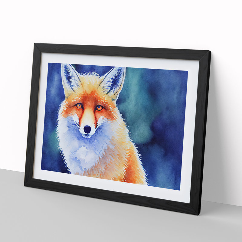 Fox Watercolour - Single Picture Frame Print, Black, 25cm H x 34cm W x 2cm D