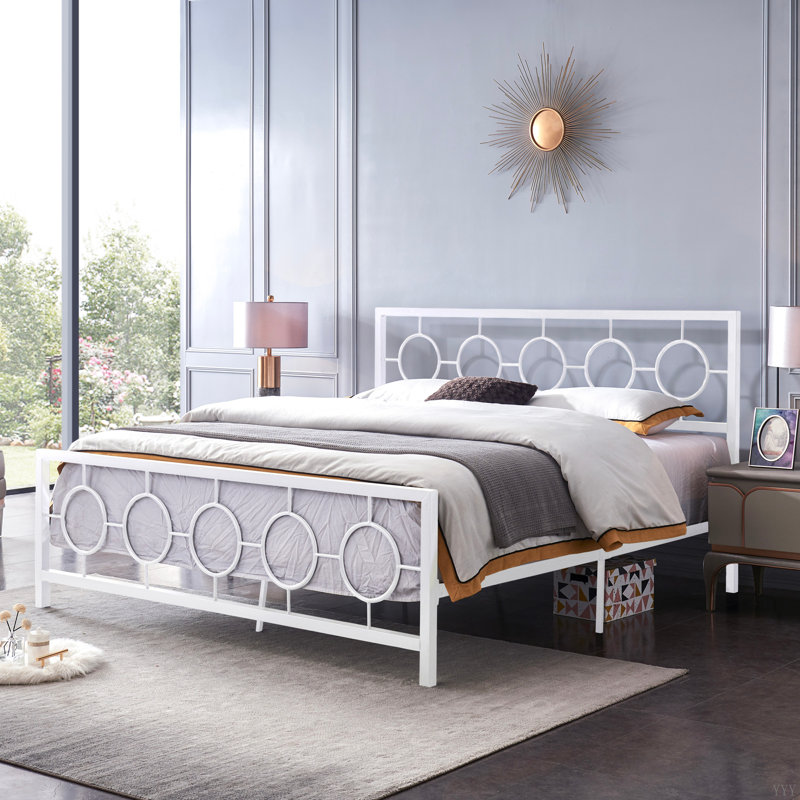 Singraul Metal Open-Frame Bed, White, King