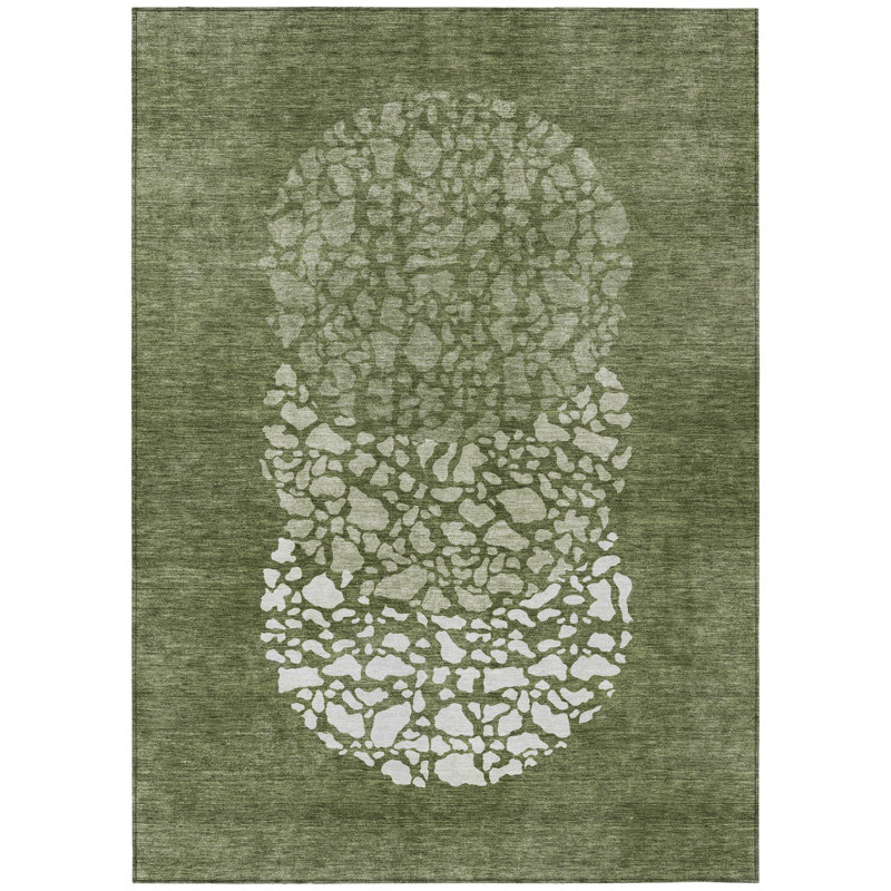 Tapis intérieur lavable abstrait vert olive et artichaut 10 pi x 14 pi HomeRoots