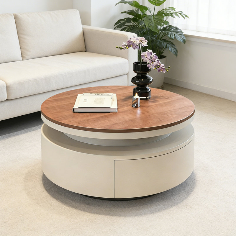 Table basse simple avec rangement, Blanc, Brun