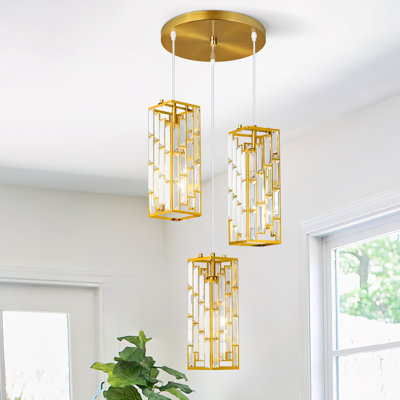 Dazay Light Cluster Rectangle Pendant Modern Pendant Light, Mini Crystal Chandeliers,Adjustable Pendant Light Fixture for Kitchen Island Dinning Room Bedroom
