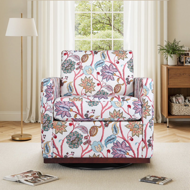 Upholstered Swivel Armchair, Bright Floral Cotton Blend