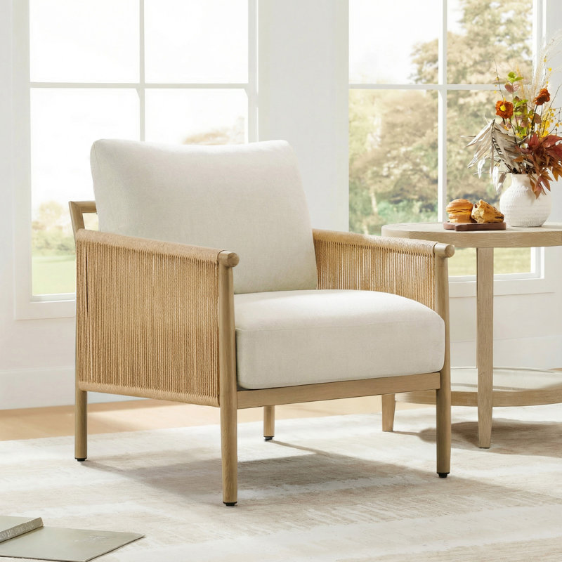 Boho-inspired Upholstered Accent Chair, Linen/Natural