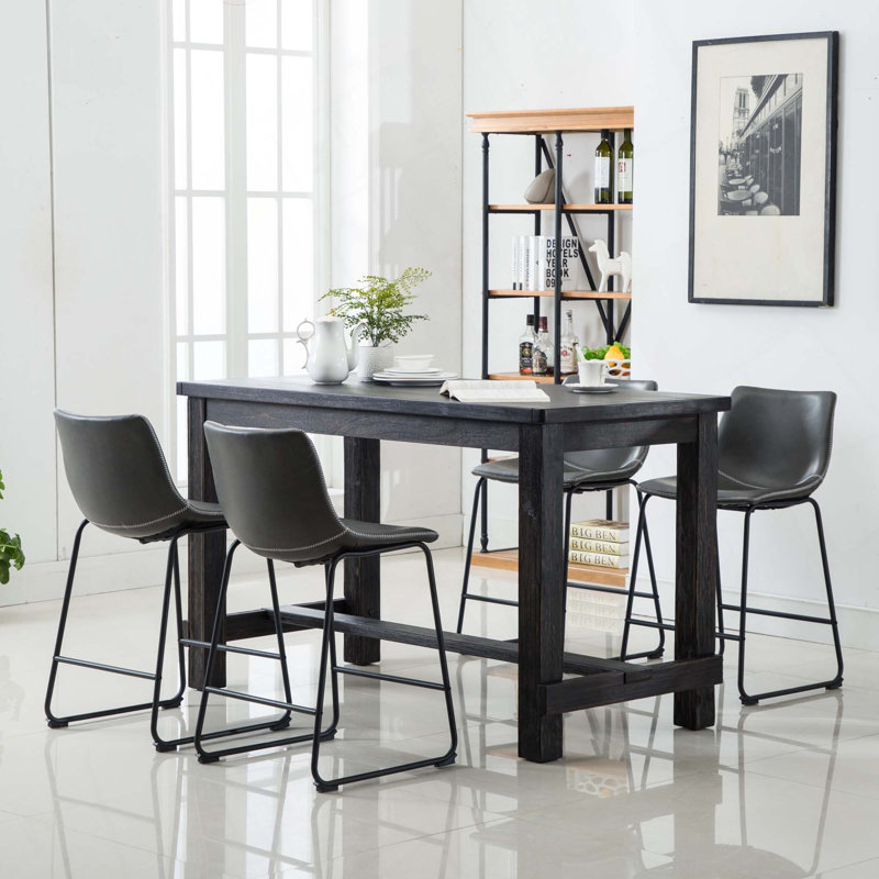 Ensemble de salle à manger à hauteur de comptoir au fini bois antique Bronco: table et quatre chaises, Gris