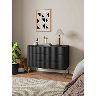Commode cannelée 35 po Dumbo en noir (3 tiroirs)