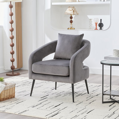 Chaise de salle à manger moderne et moderne à dossier ouvert rembourré avec fauteuil, fauteuil rond confortable, fauteuil de détente pour salon, chambre à coucher, salle à manger, réception et chambre d'amis
