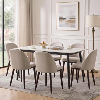 Ensemble de chaises de salle à manger matelassées 6 pièces avec pieds en bois, coussins ergonomiques et confortables