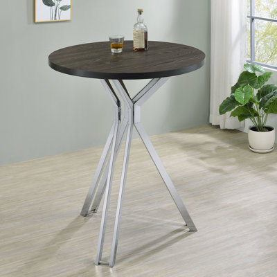 35 - Inch Dark Oak Round Bistro Bar Table At Pub Height, Pedestal Base And Build Metal Legs For Dining With Guests Height Base, Great Weekend