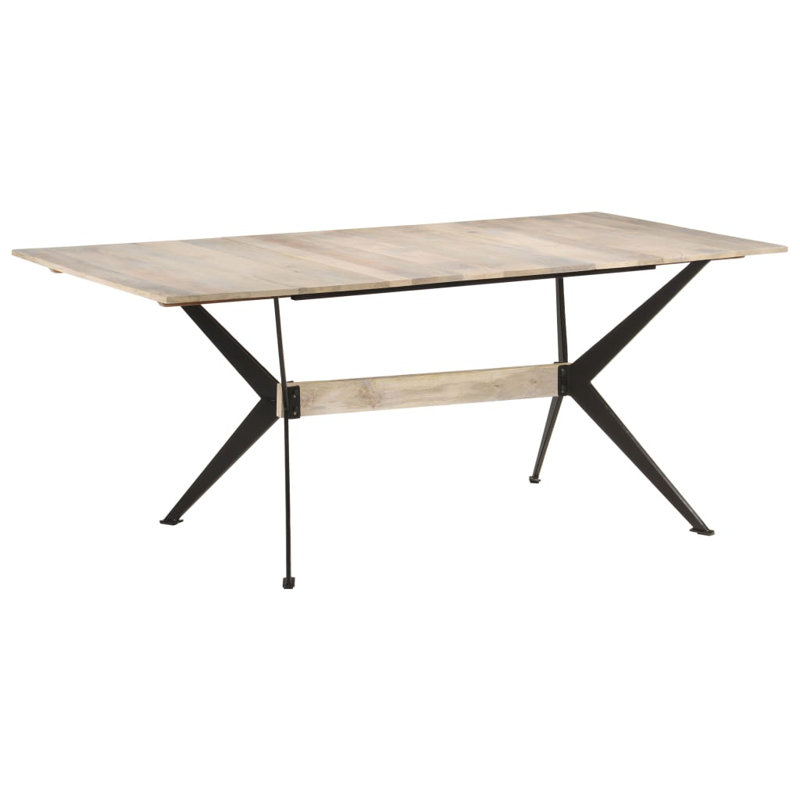 Khaleesi Mango Rectangular Wood Top Dining Table with Steel Base, Beige