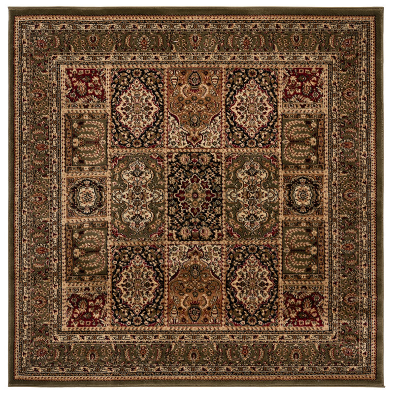 Tapis oriental vert Malayah Klose, Carré 6 pi