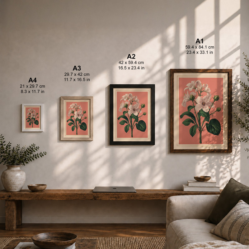 Pale Blossoms in Pink Botanical - Framed Print, Unframed, A4 - 29.7 x 21.0 cm