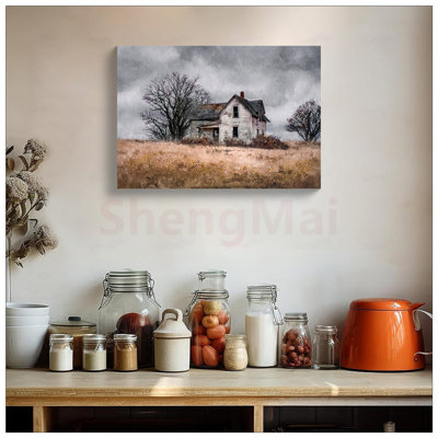 Affiche de paysage de grange vintage encadrée rustique pour maison, prête à être accrochée dans la chambre ou le salon
